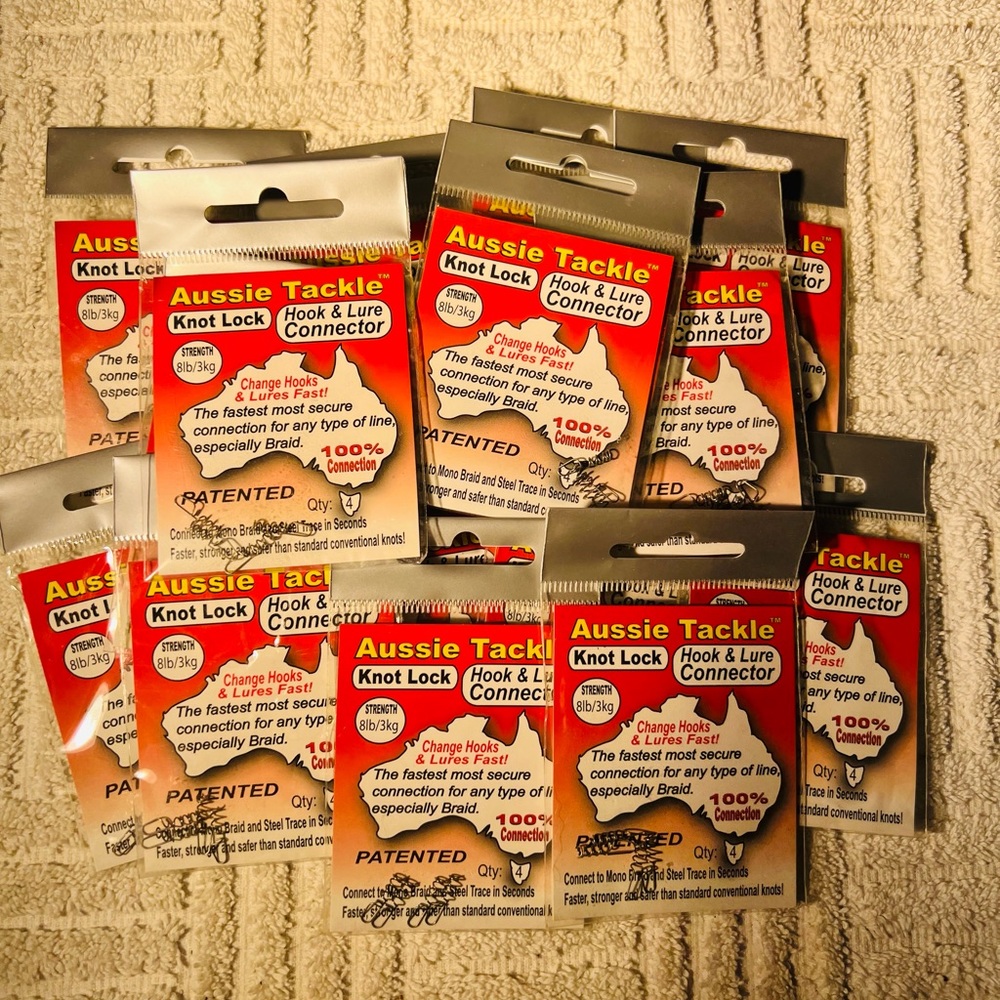 15 Bags 4 pcs each AUSSIE TACKLE KNOT LOCK HOOK&LURE CONNECTOR